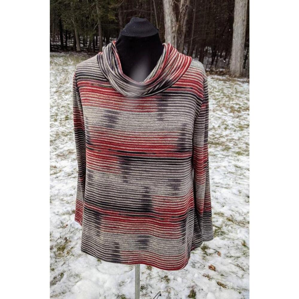Striped Cowl Neck Earth tone Sweater Handmade Size XXL